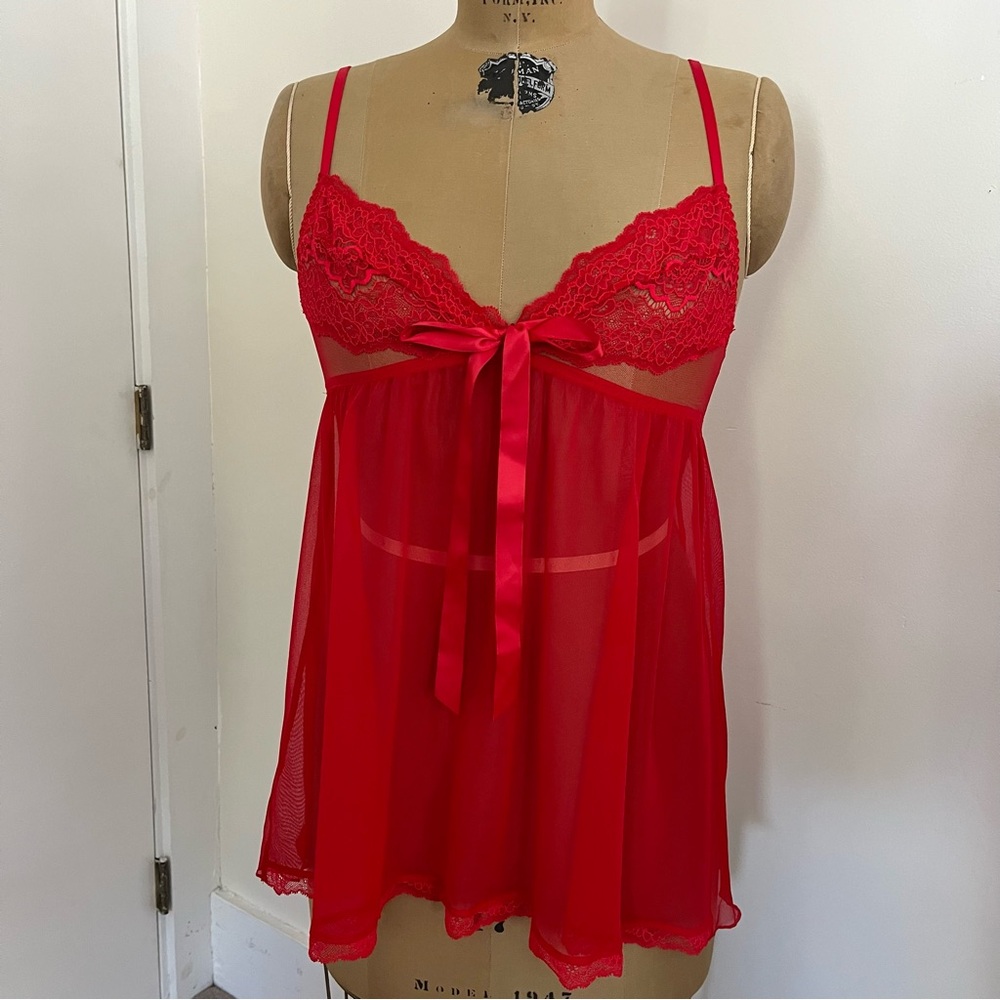 Victoria’s Secret Sheer Mesh Nighty with Lace Detail and Adjustable Straps Sz M